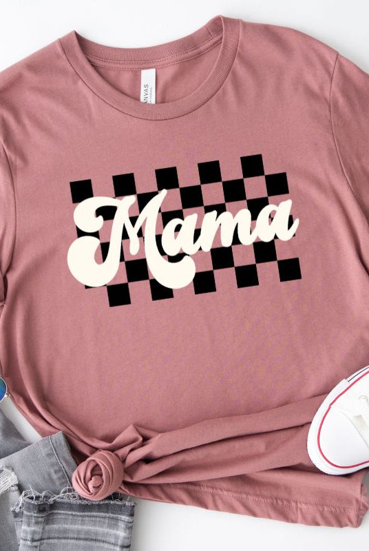 Retro Pink Mama Graphic Tee with Checkered Background | Mama Shirts, Mom Shirts 