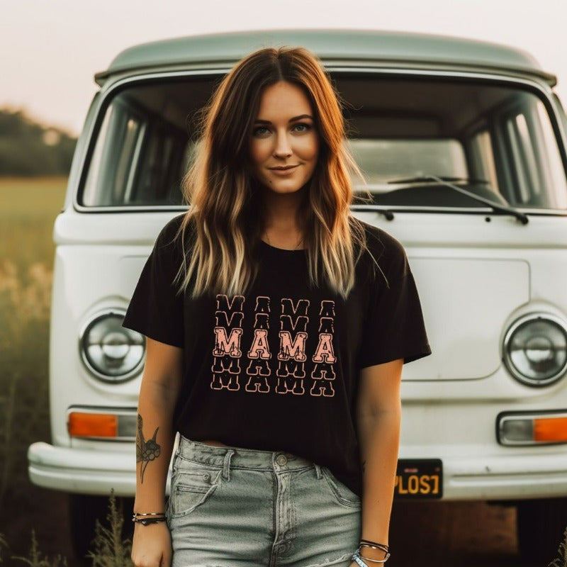 "Mama" Sports Lettering Graphic Tee - Black Graphic Tee for Moms | Mama Shirts, Mom Shirts