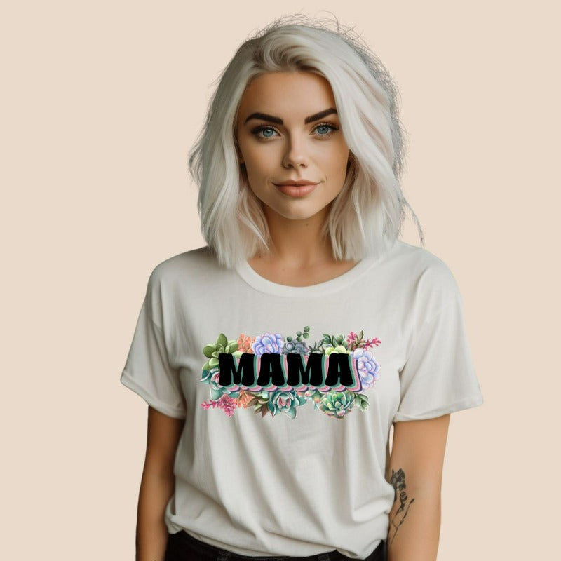 "Mama" Graphic Tee with Succulent Plants - White Graphic Tee for Moms | Mama Shirts, Mom Shirts