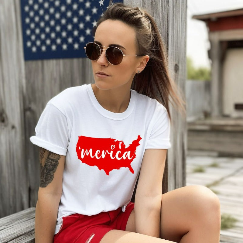 USA 'Merica PNG Sublimation Digital Download Design, on a white graphic tee. 