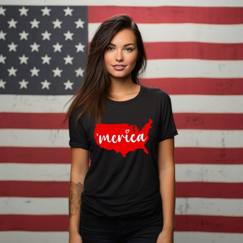 USA 'Merica PNG Sublimation Digital Download Design, on a black graphic tee. 