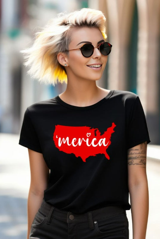 USA 'Merica PNG Sublimation Digital Download Design, on a black graphic tee.