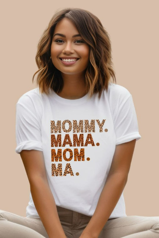 "Mommy Mama Mom Ma" Animal Print Graphic Tee - White Graphic Tee for Stylish Moms | Mama Shirts, Mom Shirts