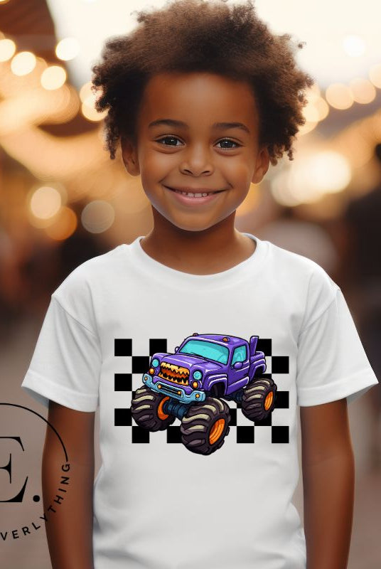 Rev up the excitement with our kids' shirt featuring a monster truck design! This tee is perfect for little adrenaline junkies and fans of big wheels on a white shirt. 
