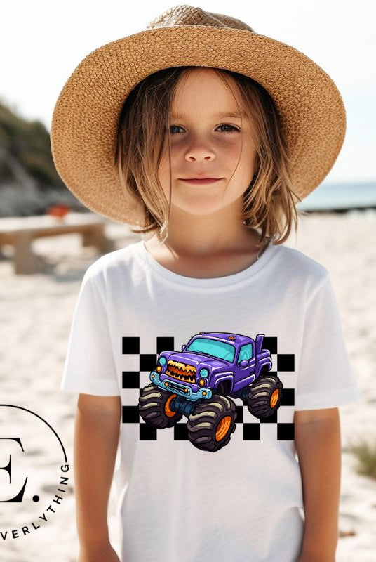 Rev up the excitement with our kids' shirt featuring a monster truck design! This tee is perfect for little adrenaline junkies and fans of big wheels on a white shirt.