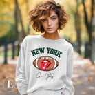 Gear up for game day with this New York Jets sweatshirt, featuring a football and playful lips and tongue design. Emblazoned with the team's rallying cry "Go Jets" and the iconic wordmark New York, on a white sweatshirt.