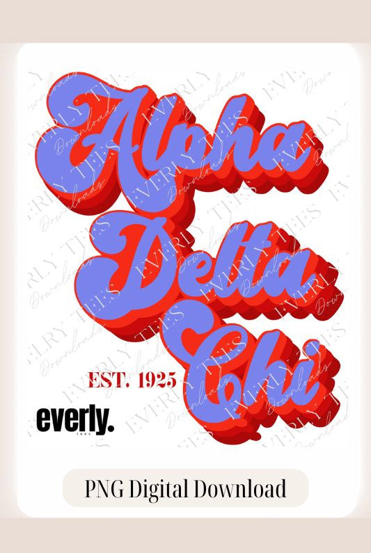 Alpha Delta Chi Sorority Retro Lettering PNG Sublimation Digital Download, watermark image