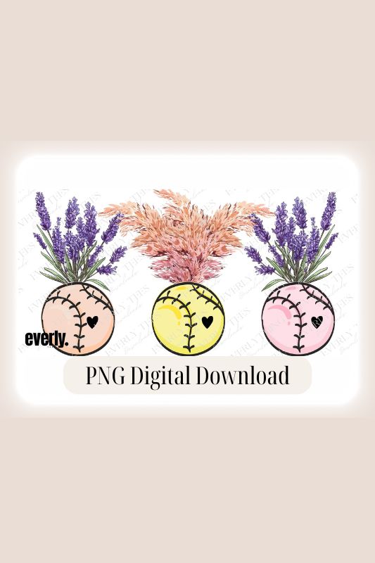 Softball Floral PNG Sublimation digital download, watermark image
