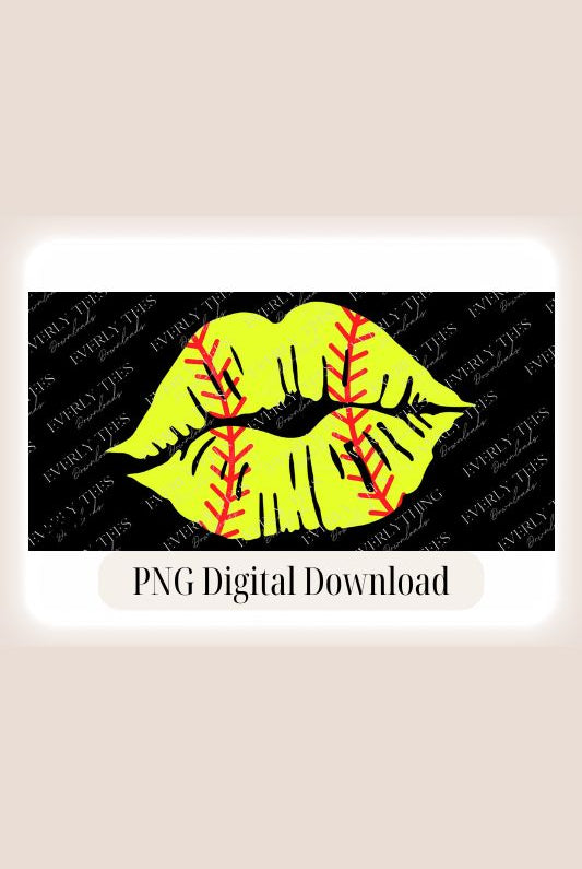 PNG Sublimation Digital Design with watermark of softball lips on a black tank top.