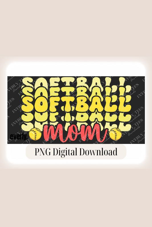 Softball Mom Bubble Lettering PNG Sublimation Digital Download Design, Watermark image. 