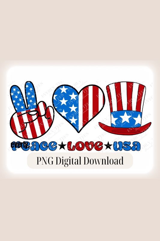 Peace Love USA PNG Sublimation Digital Download design, watermark image