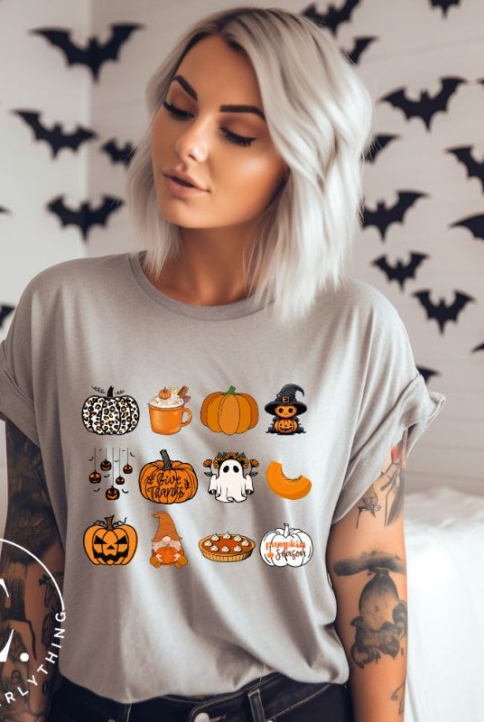 Celebrate Halloween with our captivating pumpkin-themed shirt! This design is perfect for pumpkin enthusiasts and casual wear. Let the pumpkins take center stage on a grey shirt. 