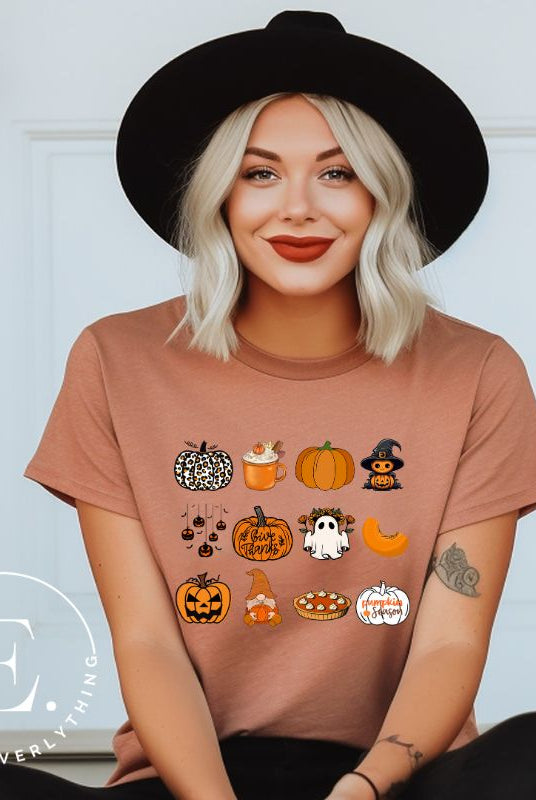 Celebrate Halloween with our captivating pumpkin-themed shirt! This design is perfect for pumpkin enthusiasts and casual wear. Let the pumpkins take center stage on a mauve shirt. 
