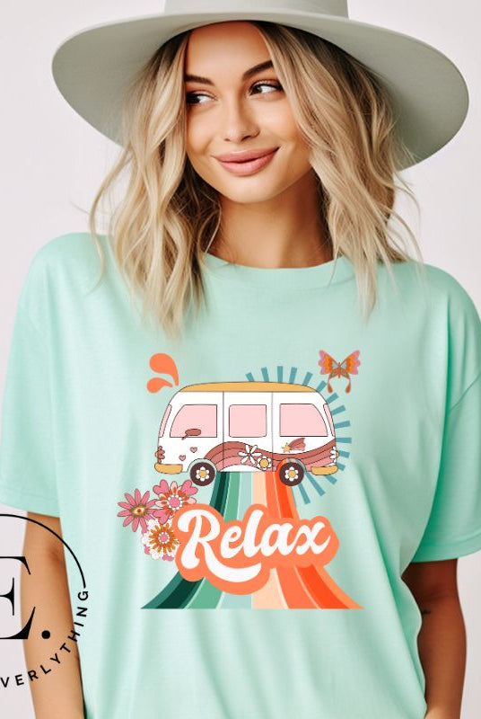 Add a touch of retro charm to your wardrobe with our pastel retro van shirt. Featuring a delightful vintage van design in soft pastel colors, this shirt exudes a whimsical and nostalgic vibe on a mint shirt. 