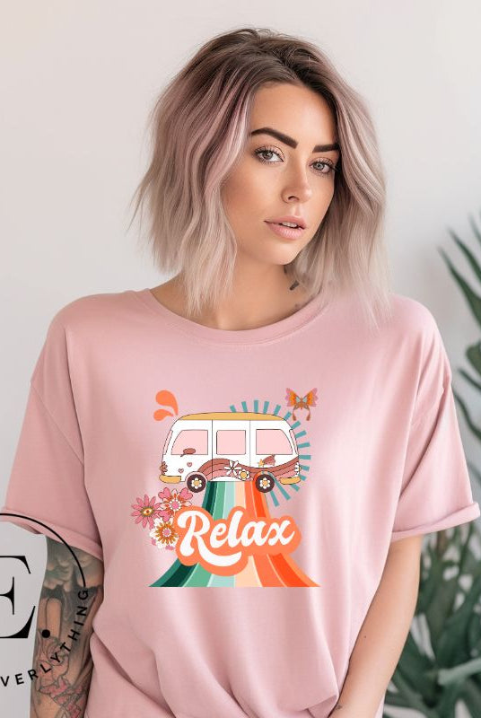 Add a touch of retro charm to your wardrobe with our pastel retro van shirt. Featuring a delightful vintage van design in soft pastel colors, this shirt exudes a whimsical and nostalgic vibe on a pink shirt. 