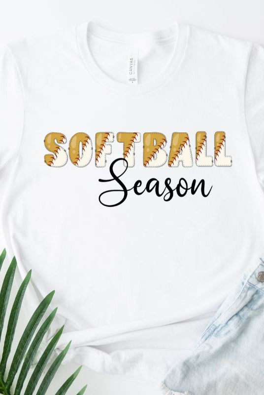 Softball season PNG sublimation digital download design, on a white graphic tee.