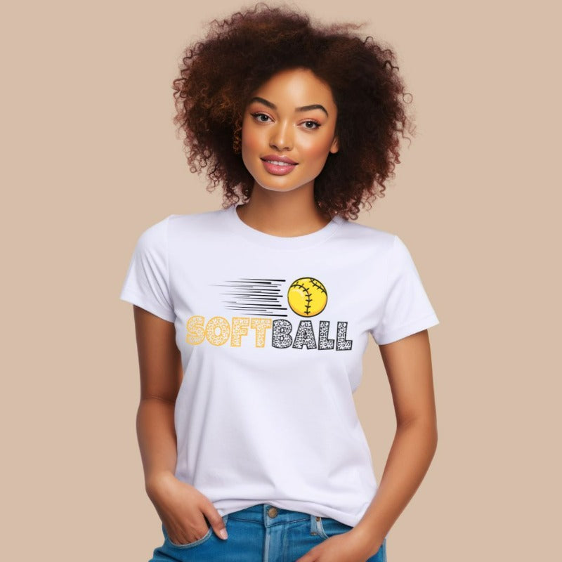 Softball PNG digital download design, on a white graphic tee