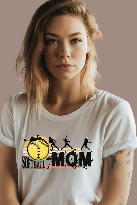 Softball Mom PNG Sublimation Digital Download, on a white graphic tee.