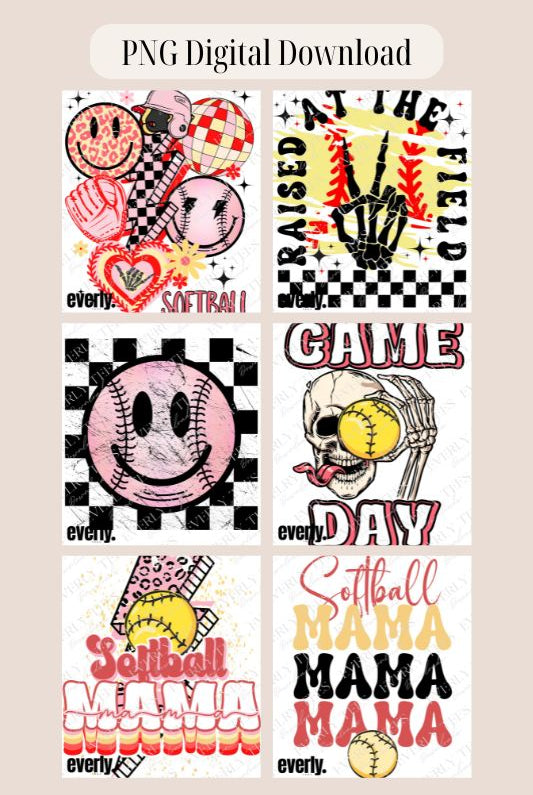 Softball PNG sublimation digital design bundle watermark images, showing 6 design 10" x12"