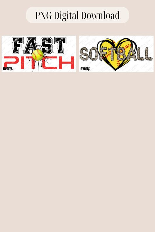 Softball PNG sublimation digital design bundle watermark images, showing 2 designs that are 12" x 6"
