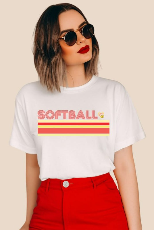 Softball retro stripes PNG sublimation digital download design, on a white graphic tee
