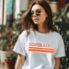 Softball retro stripes PNG sublimation digital download design, on a white graphic tee
