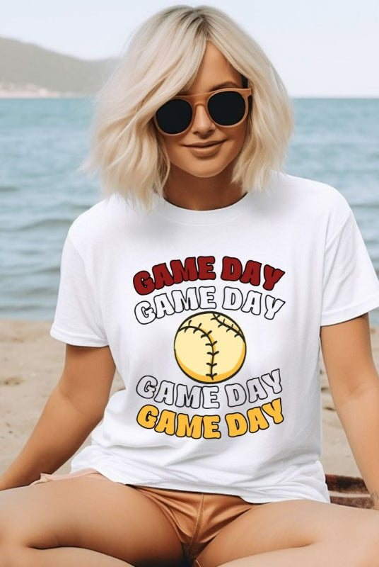 Softball game day on a white graphic tee