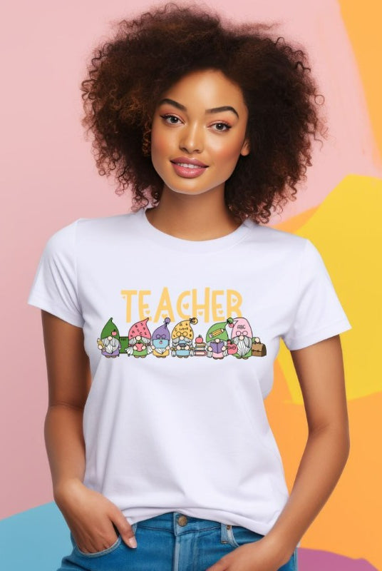 Teacher Gnomes PNG Sublimation Design on a white graphic tee