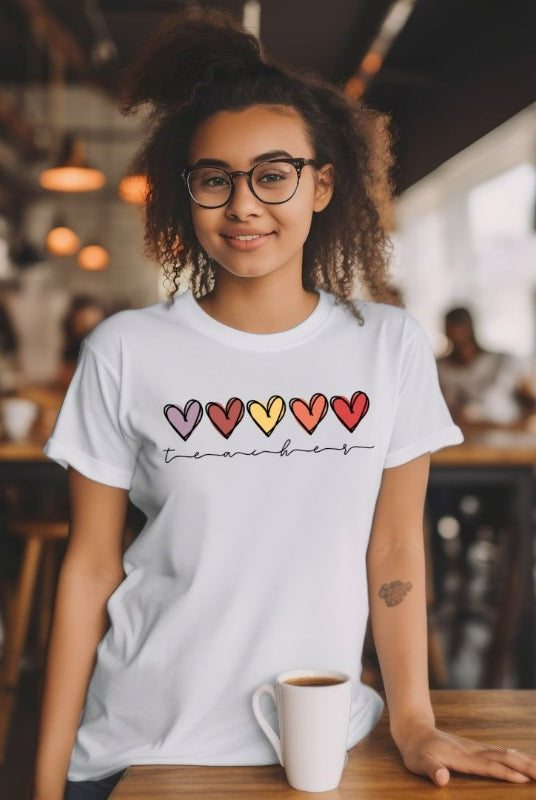 Teacher with Hearts PNG Sublimation Design on a white graphic tee