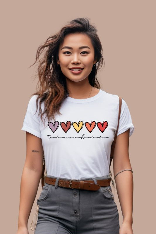 Teacher with Hearts PNG Sublimation Design on a white graphic tee