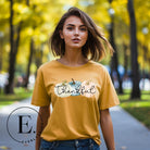Express gratitude in style with our charming t-shirt. This design radiates autumn appreciation, featuring three pastel pumpkins and the word 'thankful' gracefully woven through the middle on a yellow shirt. 