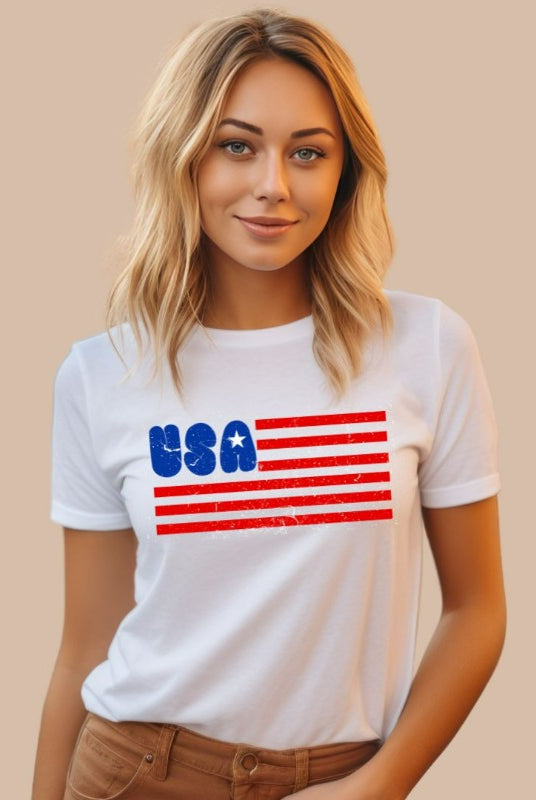 USA Flag PNG sublimation digital download design, on a white graphic tee.