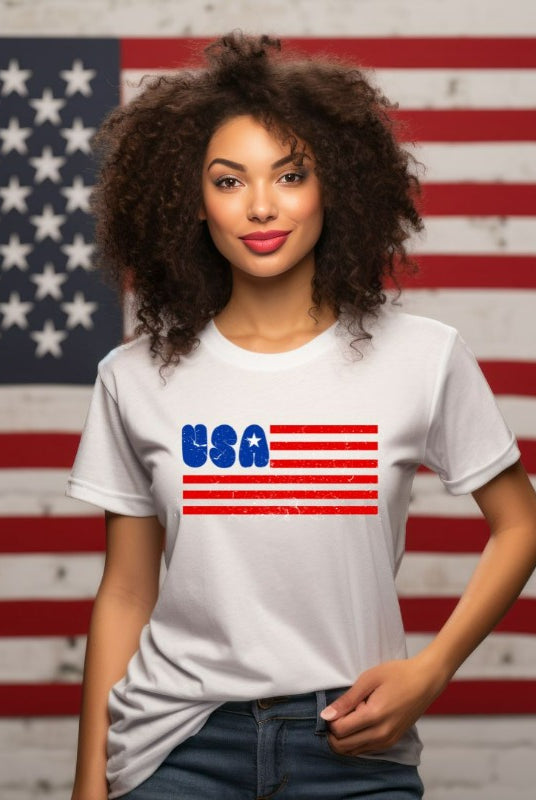 USA Flag PNG sublimation digital download design, on a white graphic tee.