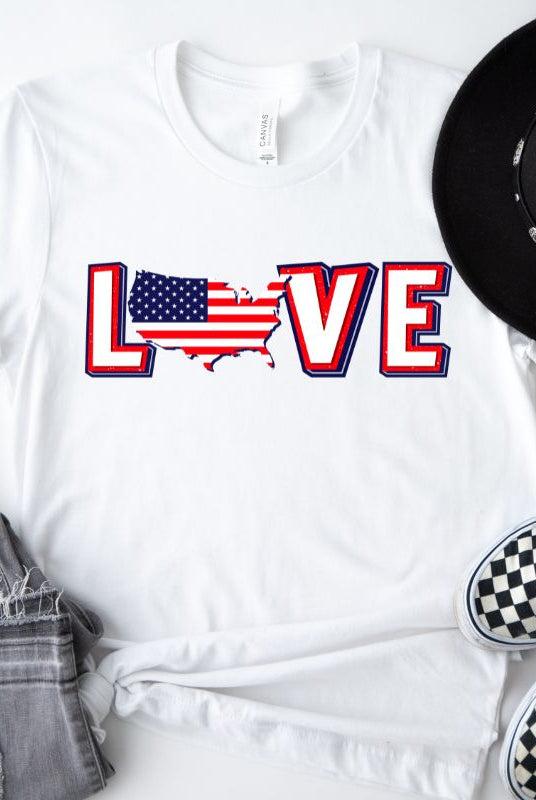 USA Love PNG sublimation digital download design, on a white graphic tee.