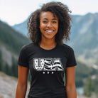 Rustic USA PNG sublimation digital download design, on a black graphic tee.