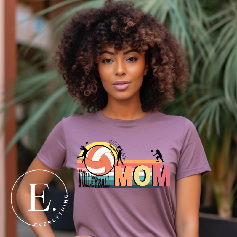 ﻿Bump, set, spike, and show your support with our Volleyball MOM shirt sublimation download. This PNG file is ideal for sublimation printing, featuring a stylish design that celebrates the pride of being a volleyball mom. PNG on a purple shirt. 