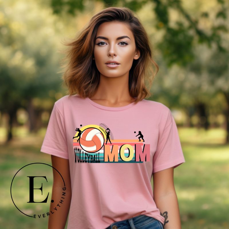 ﻿Bump, set, spike, and show your support with our Volleyball MOM shirt sublimation download. This PNG file is ideal for sublimation printing, featuring a stylish design that celebrates the pride of being a volleyball mom. PNG on a pink shirt. 
