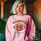 Show your support for the Washington Commanders with this stylish sweatshirt, featuring a football and fun lips and tongue design. Complete with the team's slogan "Take Command" and the distinctive Washington wordmark, on a pink sweatshirt. 