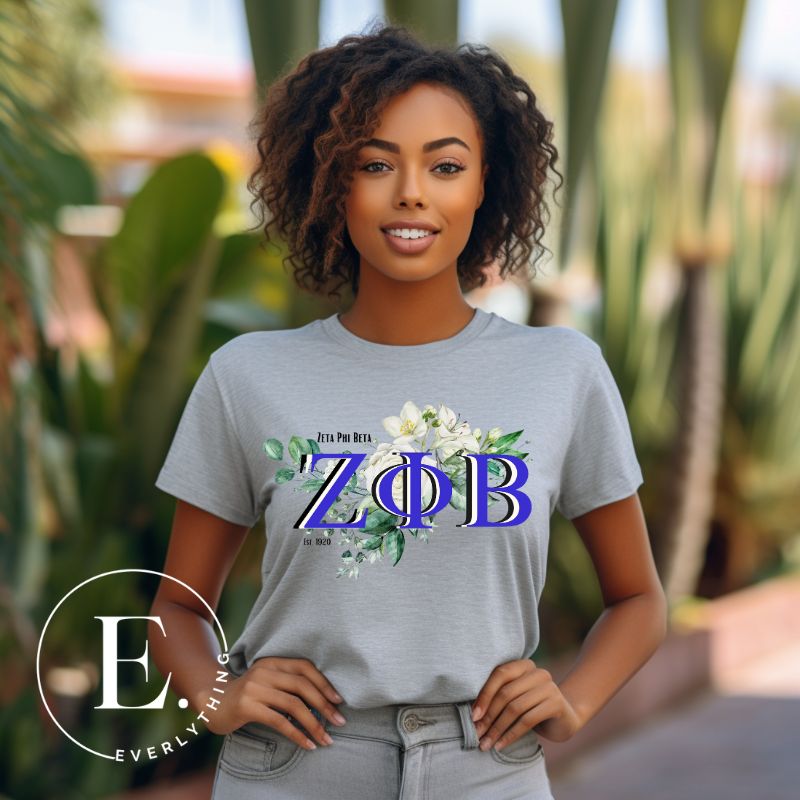 Unleash your Zeta Phi Beta sisterhood with our exclusive sublimation t-shirt download. Featuring the sorority's letters and the elegant white rose on a grey shirt. 