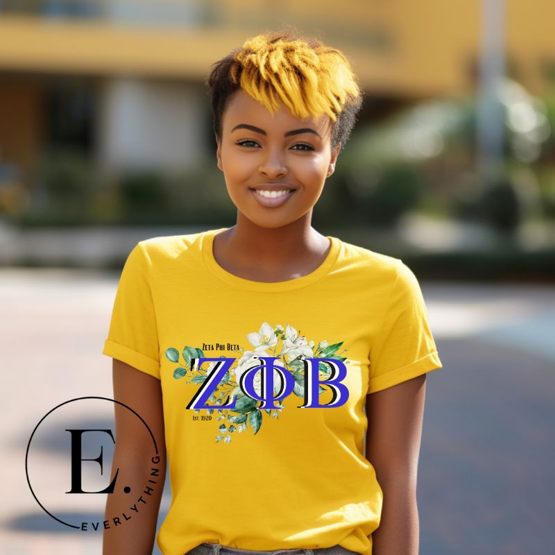 Unleash your Zeta Phi Beta sisterhood with our exclusive sublimation t-shirt download. Featuring the sorority's letters and the elegant white rose on a yellow shirt. 