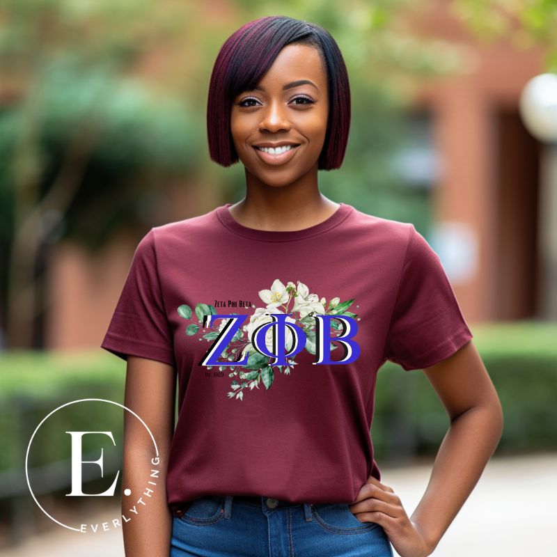 Unleash your Zeta Phi Beta sisterhood with our exclusive sublimation t-shirt download. Featuring the sorority's letters and the elegant white rose on a maroon shirt. 