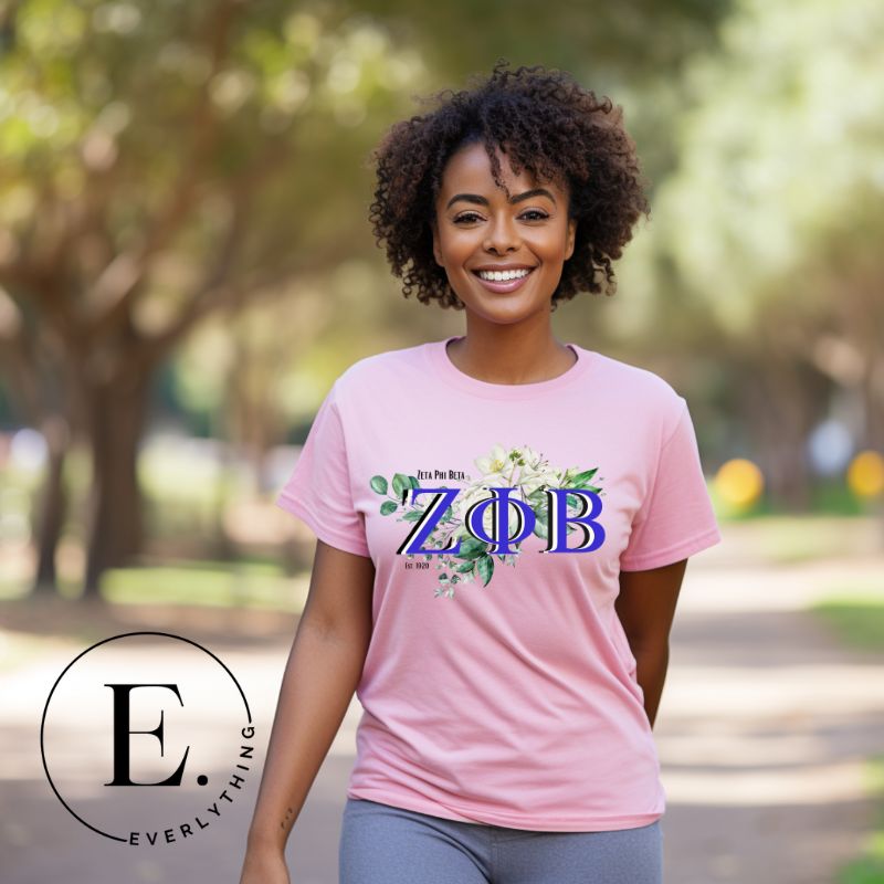 Unleash your Zeta Phi Beta sisterhood with our exclusive sublimation t-shirt download. Featuring the sorority's letters and the elegant white rose on a pink shirt. 