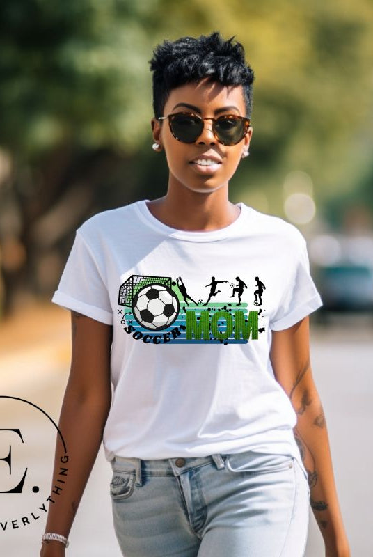 Support your soccer star on and off the field with our Soccer Mom t-shirt. Crafted with soft, breathable fabric, this shirt ensures comfort all day long. It's trendy design showcases your love for the game and your role as a proud soccer mom on a white shirt. 