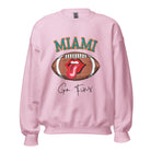 Show off your Miami Dolphins pride with this eye-catching sweatshirt, boasting a football and playful lips and tongue design. Highlighted with the team's motivating slogan "Go Fins" and the iconic Miami wordmark, on a pink sweatshirt. 