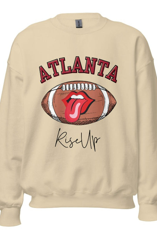 Show your Atlanta Falcons pride with our cozy and warm sweatshirt featuring the team's name and empowering slogan, "Rise Up." On sand colored sweatshirt. 