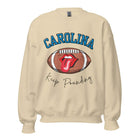 Support the Carolina Panthers in style with our modern and trendy sweatshirt featuring the team's name and powerful teams slogan, "Keep Pounding." On a sand colored sweatshirt. 