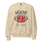 Show off your Miami Dolphins pride with this eye-catching sweatshirt, boasting a football and playful lips and tongue design. Highlighted with the team's motivating slogan "Go Fins" and the iconic Miami wordmark, on a sand colored sweatshirt. 