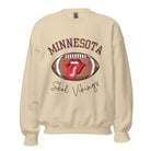 Elevate your game-day look with this Minnesota Viking sweatshirt, featuring a football and unique lips and tongue design. Complete with the team's rallying cry " Skol Vikings" and the iconic Minnesota wordmark, on this sand colored sweatshirt. 