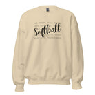 Softball terminology pullover sweatshirt. Graphic on a tan sweatshirt.