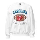 Support the Carolina Panthers in style with our modern and trendy sweatshirt featuring the team's name and powerful teams slogan, "Keep Pounding." On a white sweatshirt. 